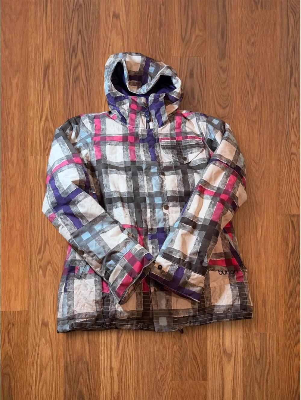 Burton Womens Snowboard Jacket Small Plaid Pink Purple Winter Ski Outerwear